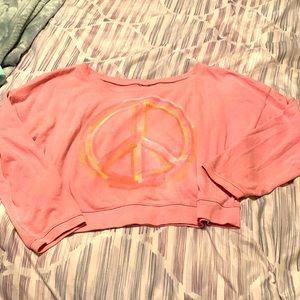 Off the shoulder pink sweatshirt